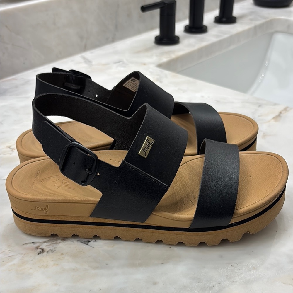 Black and Tan Strappy Sandals